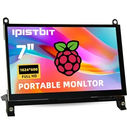 iPitsBit 7 Inch Raspberry Pi Monitor, IPS LCD HDMI Screen 1024x600 for Raspbery Pi 5 4 3B 2B B4,BB Black, Banana Pi, Windows