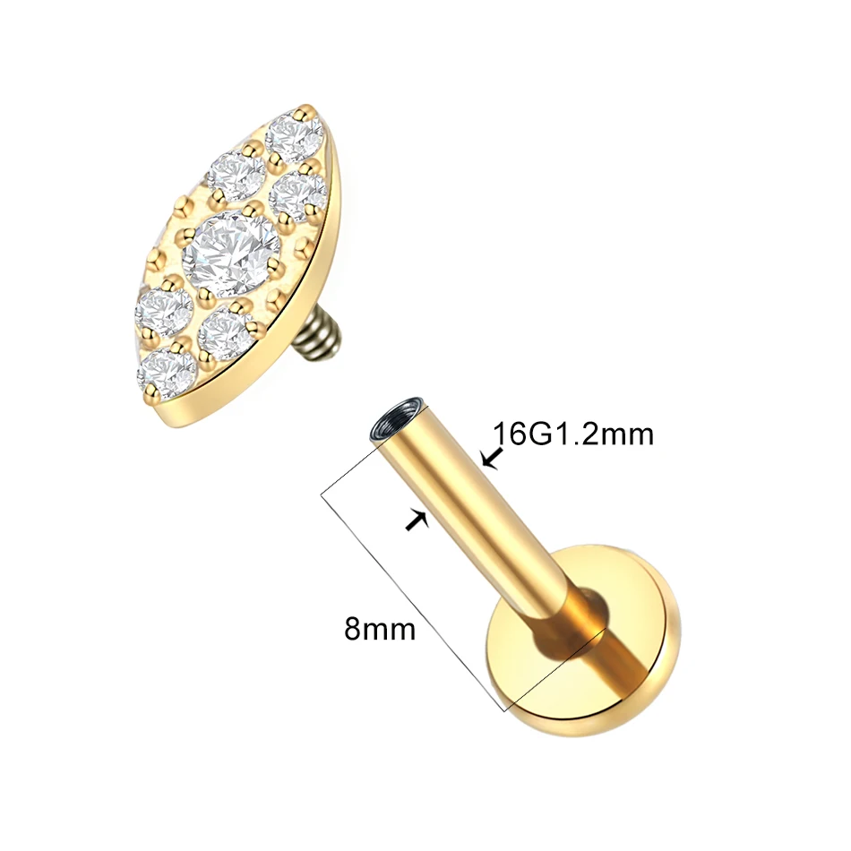 Titanium Gold Color Labret Piercing Flat Back Lip Studs Jewelry Cubic Zircon Helix Conch Piercing Stud Earring for Women image 2