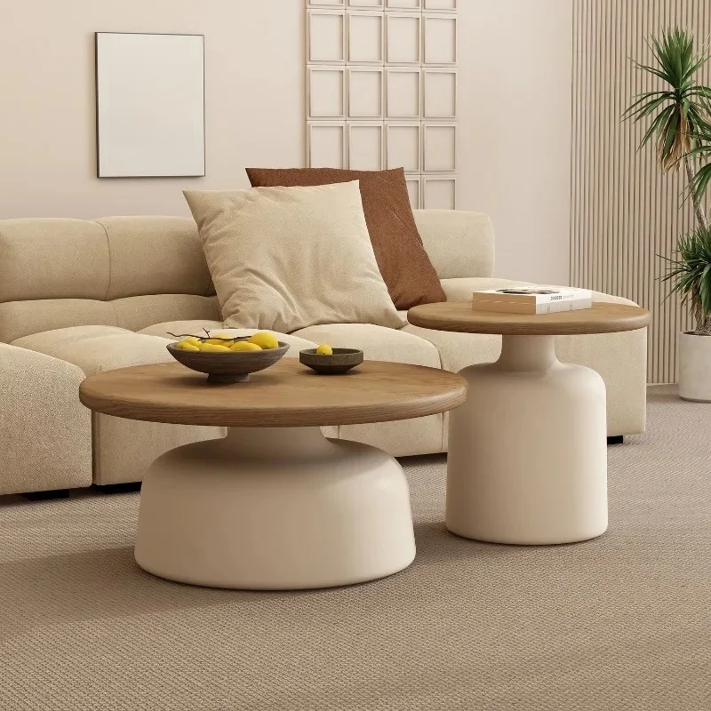 Wooden Round Coffee Table  Minimalist Bedside Stand  Creamy Nordic Living Room and Balcony Side Table for Small Spaces
