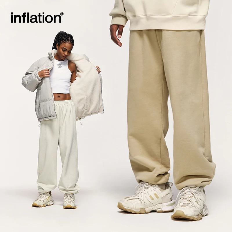 INFLATION Unisex Jogger Pants 2023 Trendy 100% Cotton Heavyweight Track Pants Couplewear Sweatpant