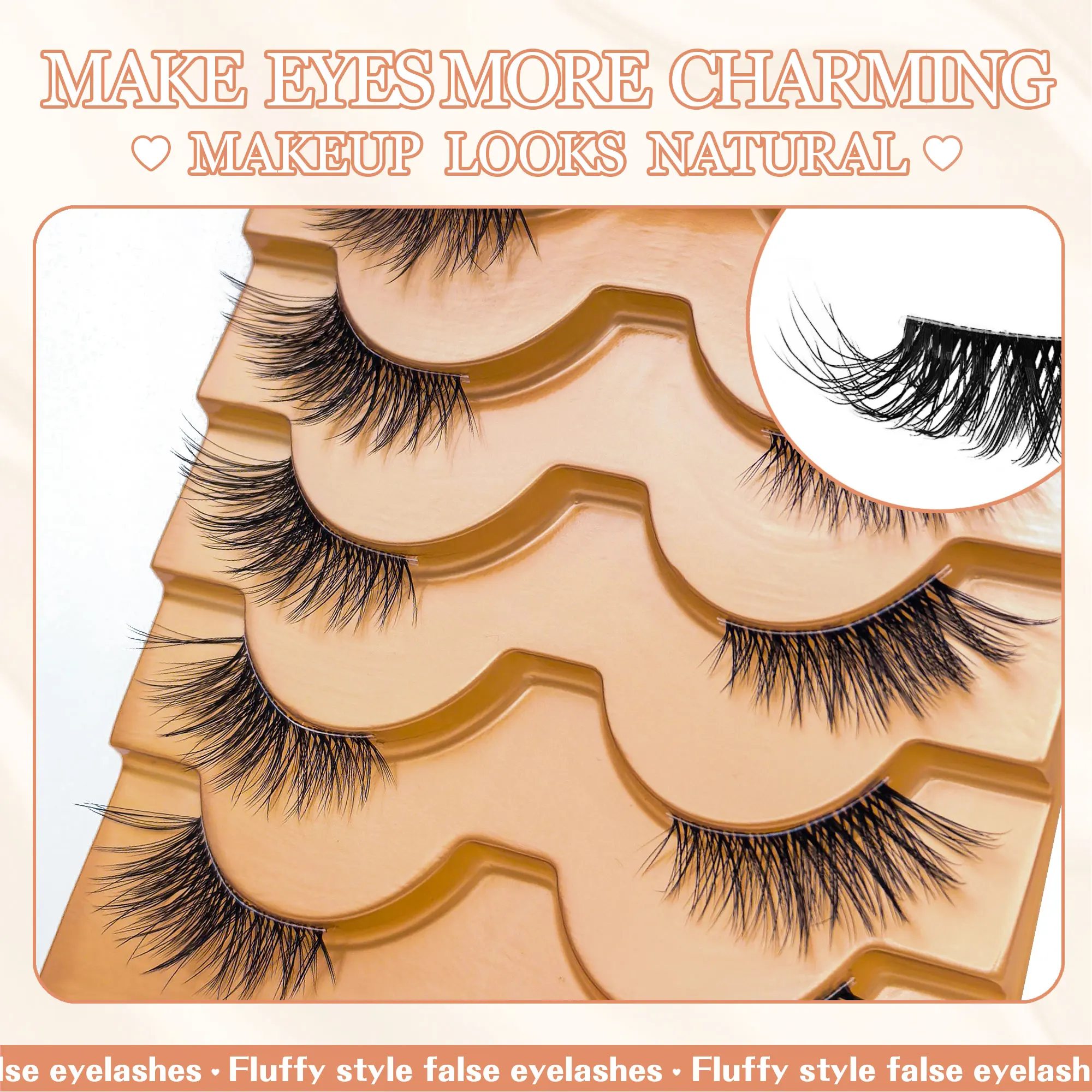 5 paia di soffici ciglia finte a forma di volpe, allungamento naturale delle ciglia da 11-15 mm, estese nell'angolo esterno dell'occhio, riutilizzabili.