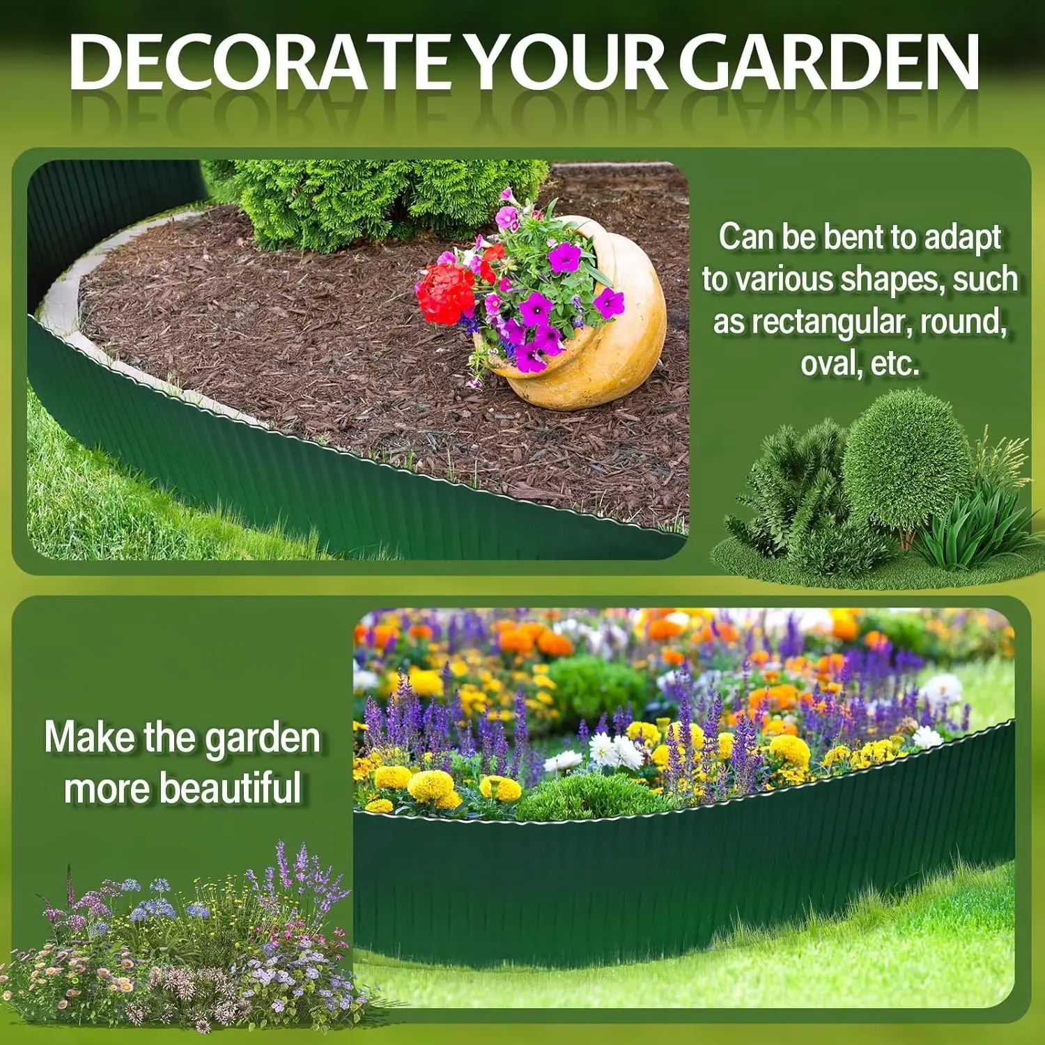 1 Rolle Rasenkante aus Kunststoff, gewellte Gartenbegrenzung, Blumenbeet-Zaun für Rasen und Gemüsegarten, DIY – Detail 3