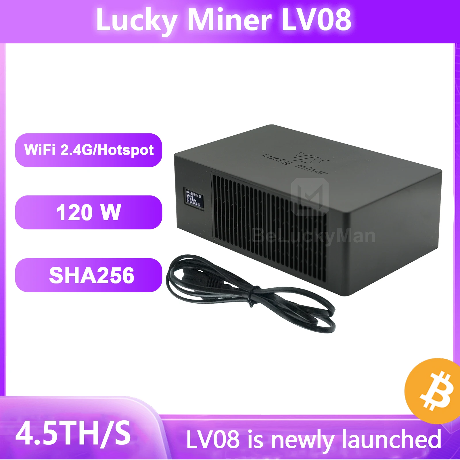 ASIC Miner LV08 2.4GHz/WIFI 4.5TH/S BM1366 SHA256 Home Silent Lottery Miner Bitocins Solo Miner BTC Lucky Miner Lv08