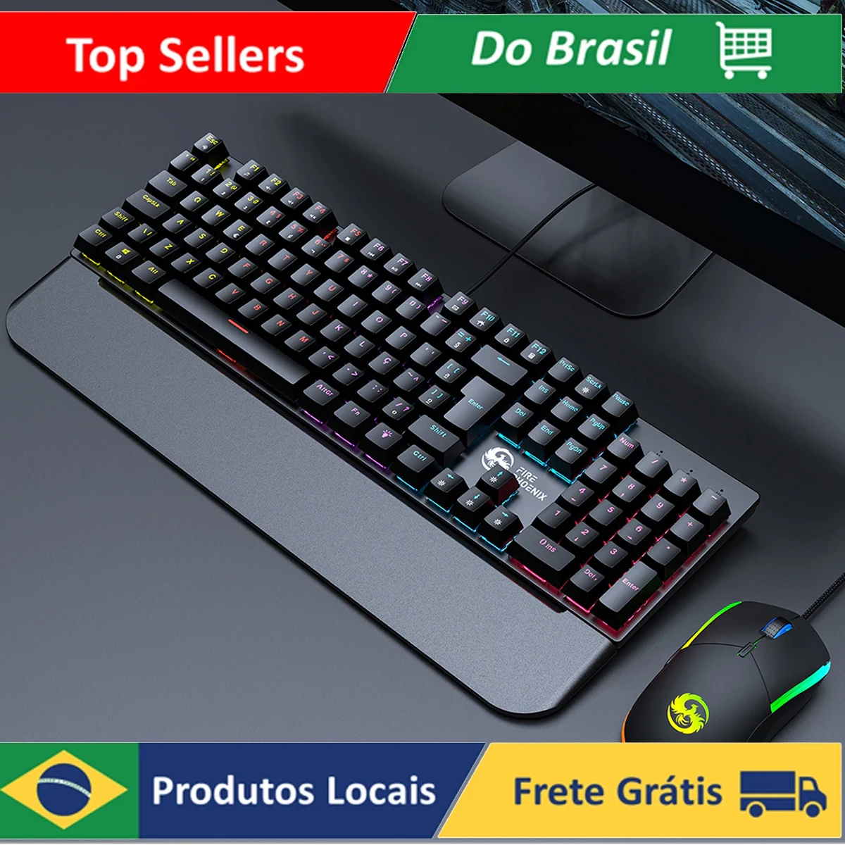 Gamer Abnt2 Mechanical Keyboard And Mouse Kit Led Lighting Rgb Switch Blue Usb 3200 Dpi Luuk Young Bk-03