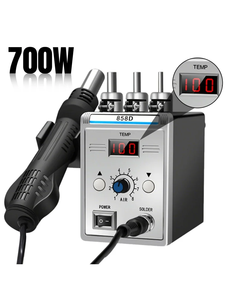 Pistolet na gorące powietrze 858D, stacja do lutowania, opalarka 220V 700W, suszarka do włosów, narzędzie do lutowania, naprawy SMD SMT — 2