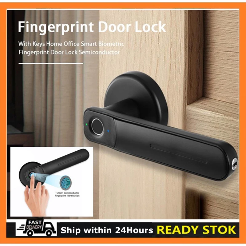 Fingerprint Lock Indoor Room Anti-theft Door Lock Latch Handle Smart Lock Electronic Lock Key Lock 30 fingerprints storage