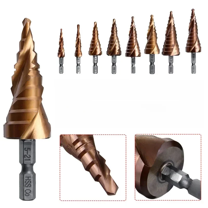 M35 5% wiertło stopniowe kobaltowe 1/4 Cal stożek uchwyt sześciokątny spiralny rowek stożek punkt Metal wiertło Hole Cutter dla stali nierdzewnej — zdjęcie 2