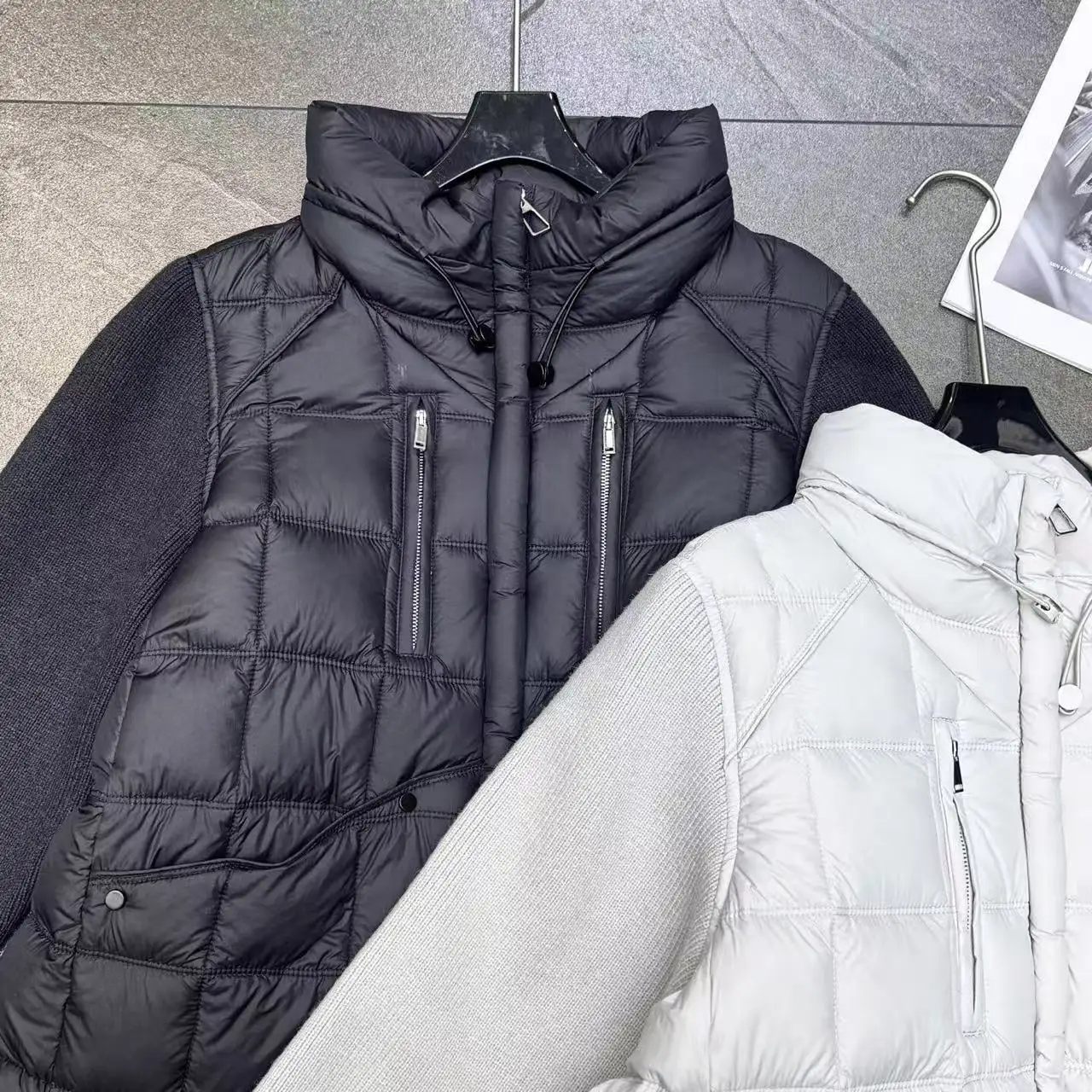 Doudoune à col montant épissé en laine épaisse automne-hiver