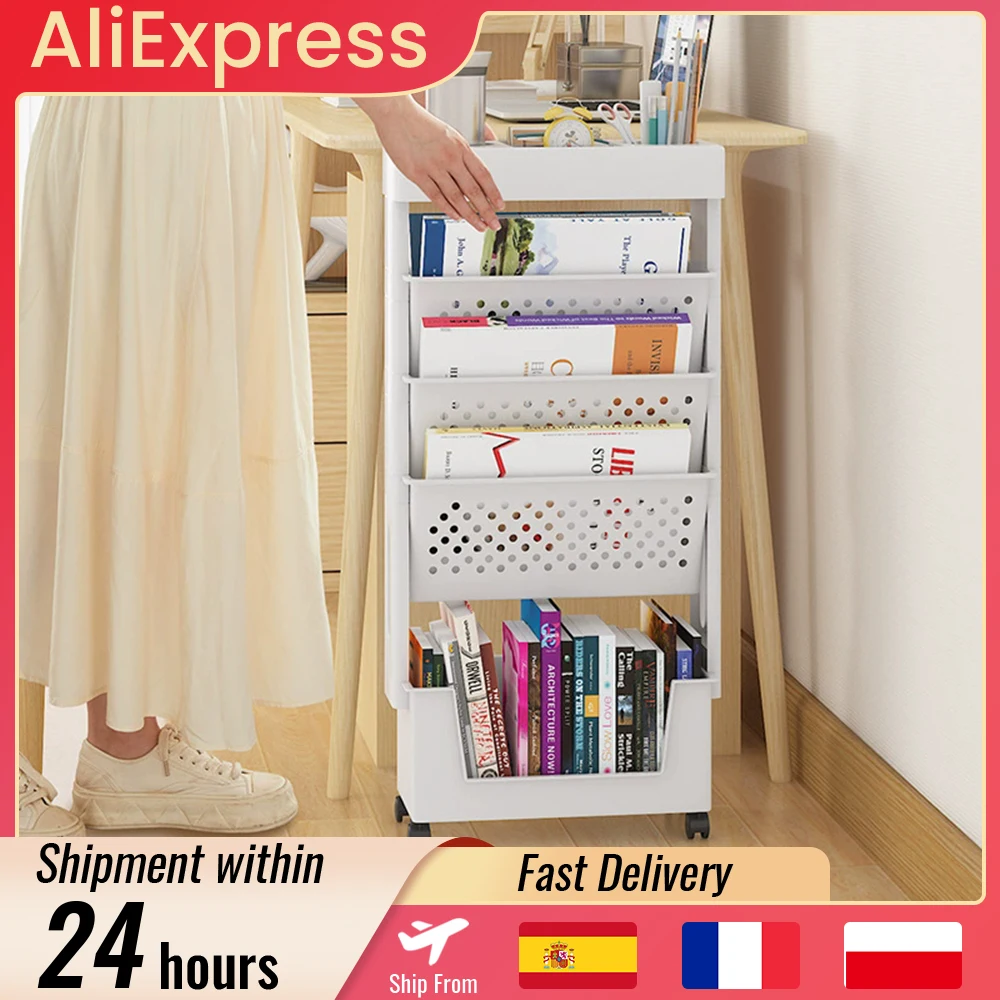 Boîte de rangement pour livres et documents à 5 niveaux, organisateur utilitaire amovible, bibliothèque roulante avec roulettes, étagère de rangement de grande capacité pour l'école, la salle de classe, le bureau