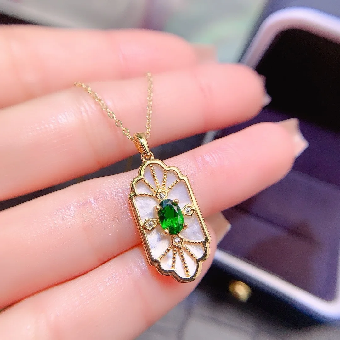 KJJEAXCMY Boutique Jewelry Girl Pure Natural Translucent Jadeite Necklace Pendant 925 Pure Silver Plated Gold Christmas Gift