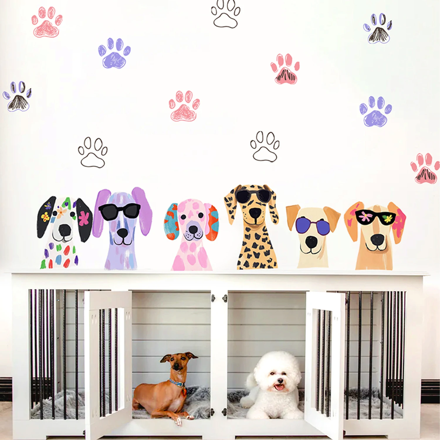 Fashion Sunglasses Dogs Wall Sticker for Pet-Themed Shop Pet Room Vinyl Art Wall Decal Living Room Porch Personalized Home Decor