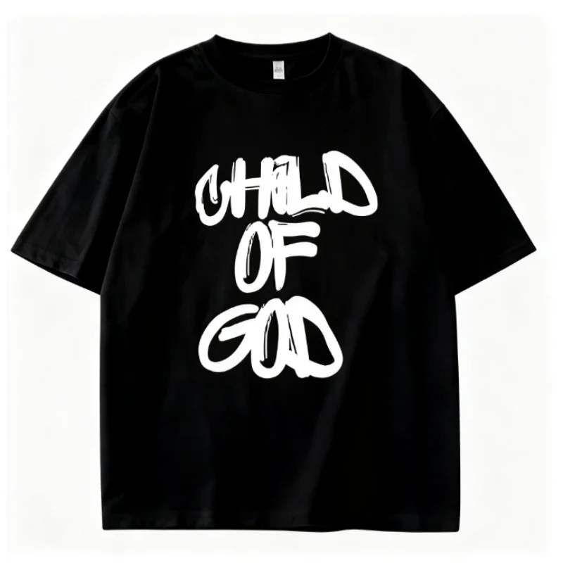 Platte "Child Of God" grafische T-shirt religieuze minimalistische kleding met gedurfde letters print voor mannen vrouwen geloof geïnspireerde streetwear