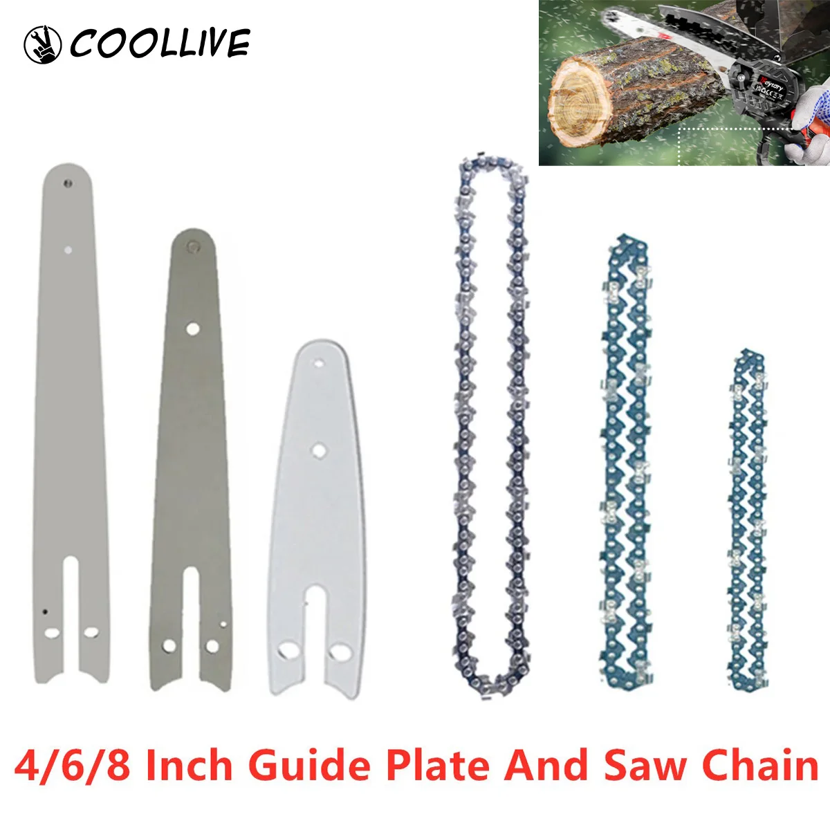 4/6/8 Inch Spare Chains For Mini Electric Chainsaw Steel Chains And Guide Plate Carpentry Replacement Chains Set Accessory