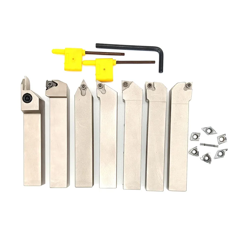 CORIT 7Sets of 20MM Shank Nickel Plated CNC Lathe Turning Tool Holder with Carbide Inserts and Wrenches in Case Set Turning Tool