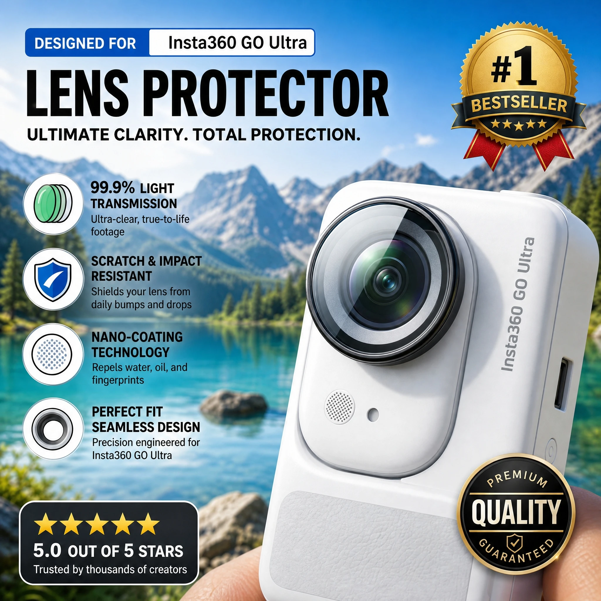 Lens Guards for Insta360 GO Ultra Glass Material Lens Protective Cover Practical Lens Protector for Insta 360 GO Ultra Accessory