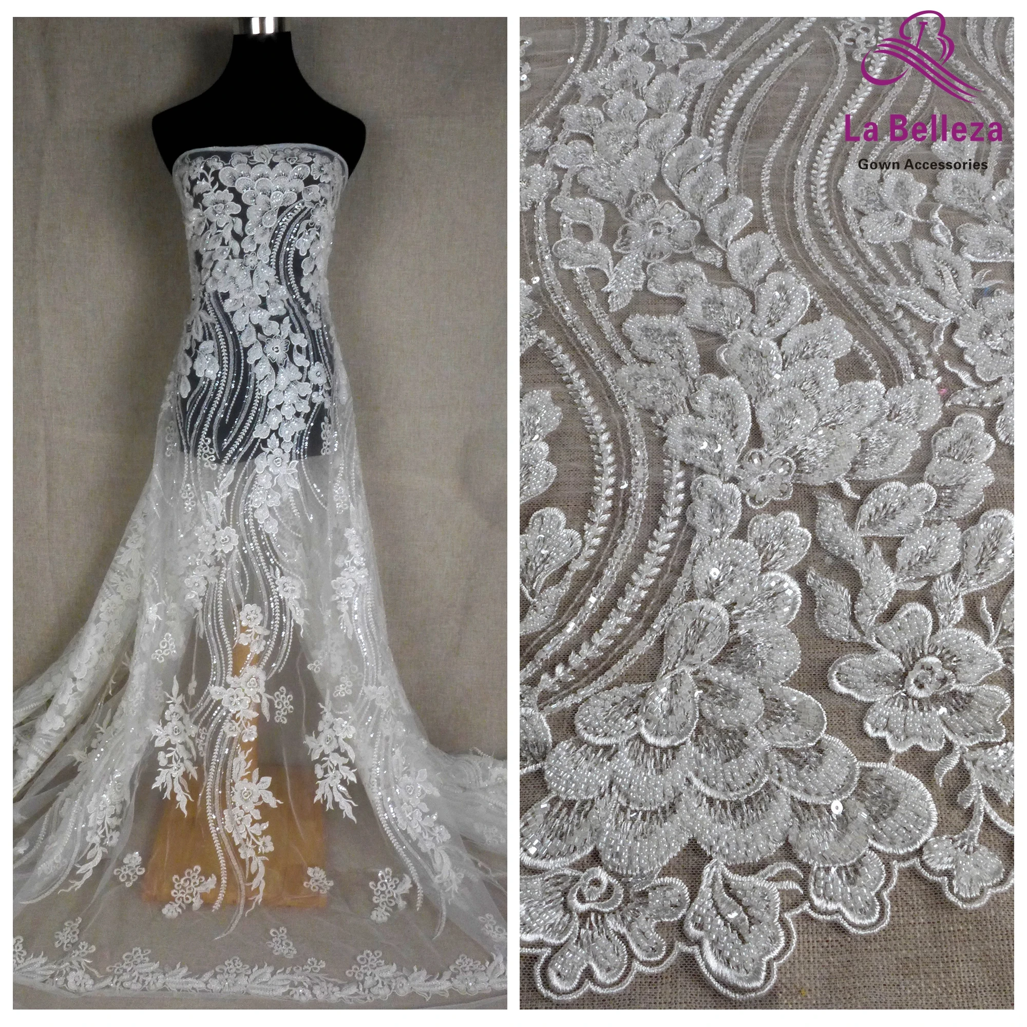 La Belleza grat bridal lace,beauty beads lace fabric,high quality designer lace fabric 51'' width 1 yard