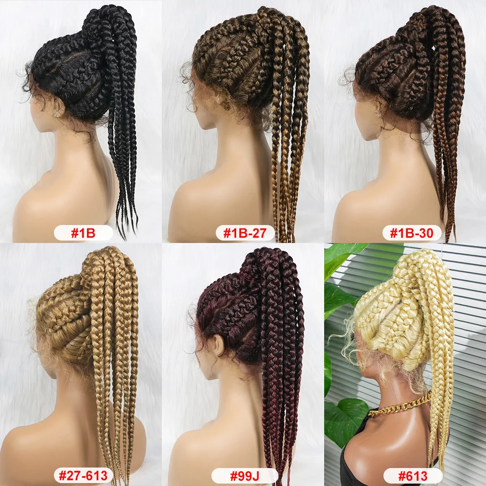 Braided Lace Front Wigs 360 Synthetic Wig 24inches Box Wig Braids African Braiding Hair With Baby Hair Ponytail hair