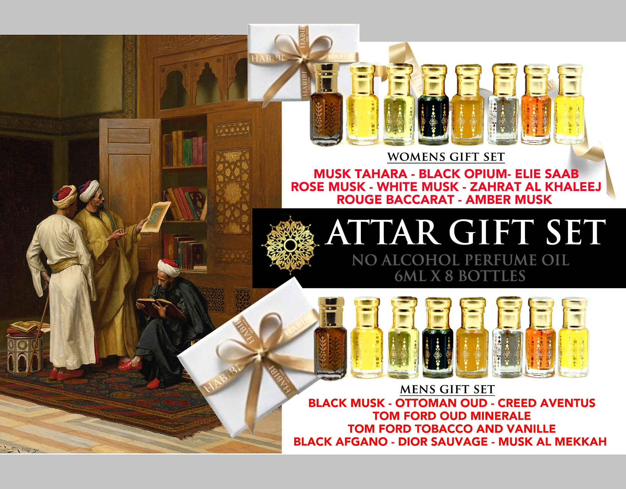 Luxury Attar Perfume Oil Gift Set Arabian Oud Musk (8x6ml Bottles) for Men and Women No Alcohol Halal