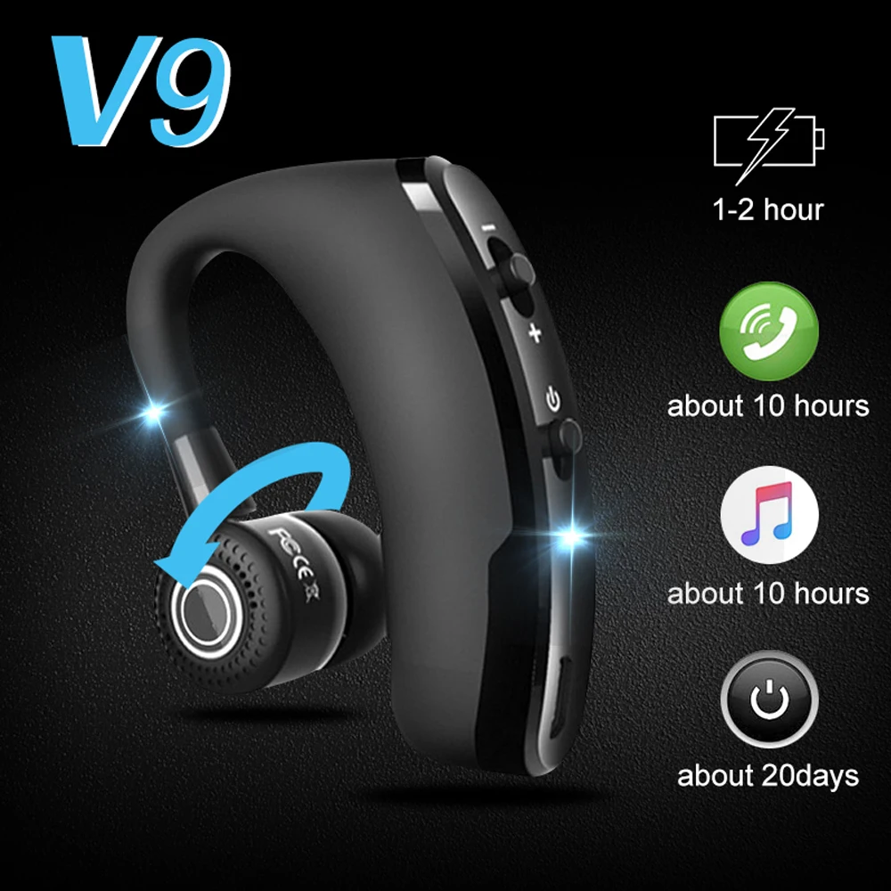 VAORLO V9 Bluetooth Thể Thao Lái Xe Ô Tô Không Dây Tai Nghe Có Mic HD Gọi Điện Thoại Rảnh Tay Stereo Muics Kinh Doanh Tai Nghe V8