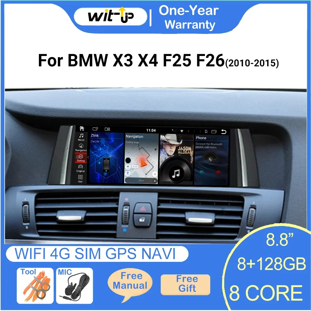 

Wit-up For BMW X3 CIC 8.8inch Android Auto Car Multimedia System MTK internet WIFI Carplay GPS Navigation Screen Car Accessries