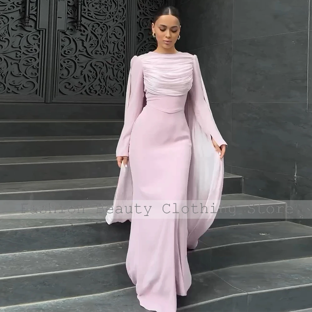 Classic Pale Pink Evening Dress Jersey Pleat Draped Special Occasion Dresses Mermaid Jewel Wedding Guest Gowns for Women 2024