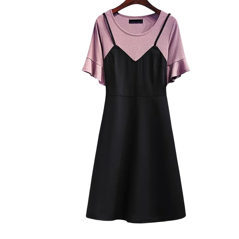 3XL Plus Size O Neck Stitching Dress Women 2025 New Summer Casual A Line Dresses Ladies Short Sleeve Loose Dress