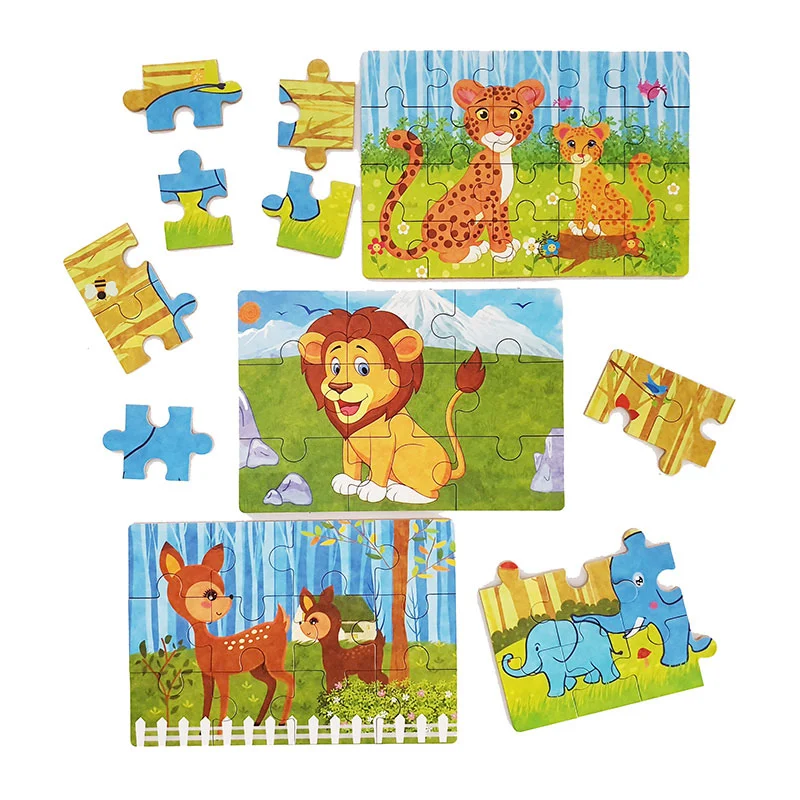 4-in-1 multi-puzzle children's toys: Savanna elephant, lion, Panther and deer animals