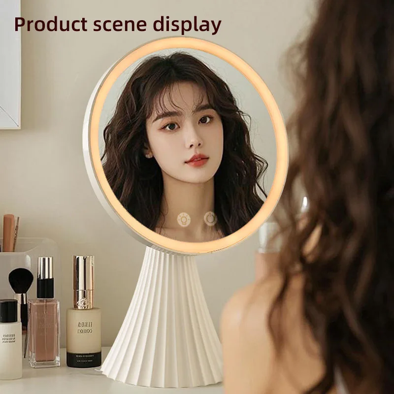 LED-Make-up-Spiegel, intelligent, verstellbar, dreifarbiges Licht, Schminkspiegel, Desktop, runder Desktop-Fülllichtspiegel, USB-Aufladung