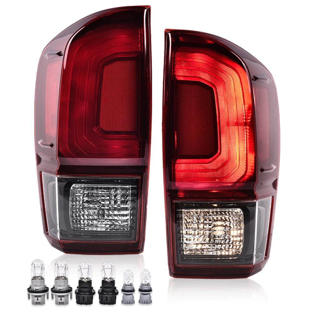 

Задний фонарь в сборе с лампами, красная линза, черный корпус, левая сторона водителя, подходит для Toyota Tacoma, все модели 2016-2021 гг.