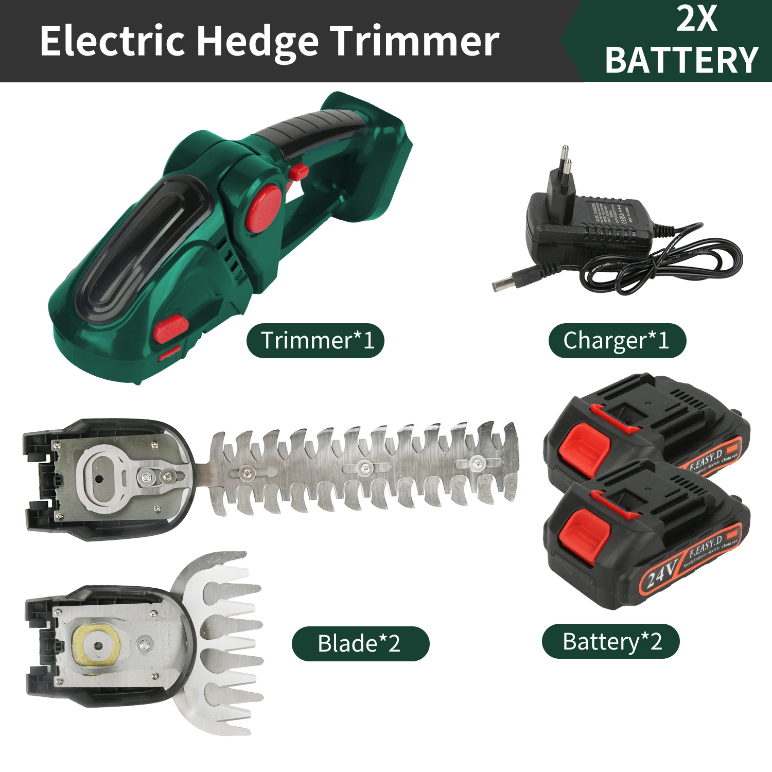 24V Draadloze 2-in-1 Heggenschaar & Graschaar, SK5 Stalen Mes Lichtgewicht Handheld Kantenschaar, 90 ° Draaibare kop, oplaadbare lithiumbatterij voor het snoeien van tuinplanten en struiken.