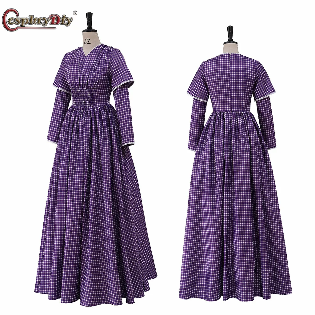 Cosplaydiy 빅토리아 격자 무늬 드레스 긴 소매 보라색 드레스 1860s 남북 전쟁 파이오니어 드레스, 빈티지 의상 볼 가운 드레스 의상