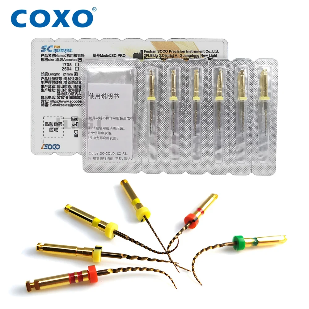 

COXO SOCO PRO Dental Root Canal File Heat-Activated Rotary Nitinol Tooth Pulp Files Thermally Activated Nickel-Titanium 6Pcs/Box