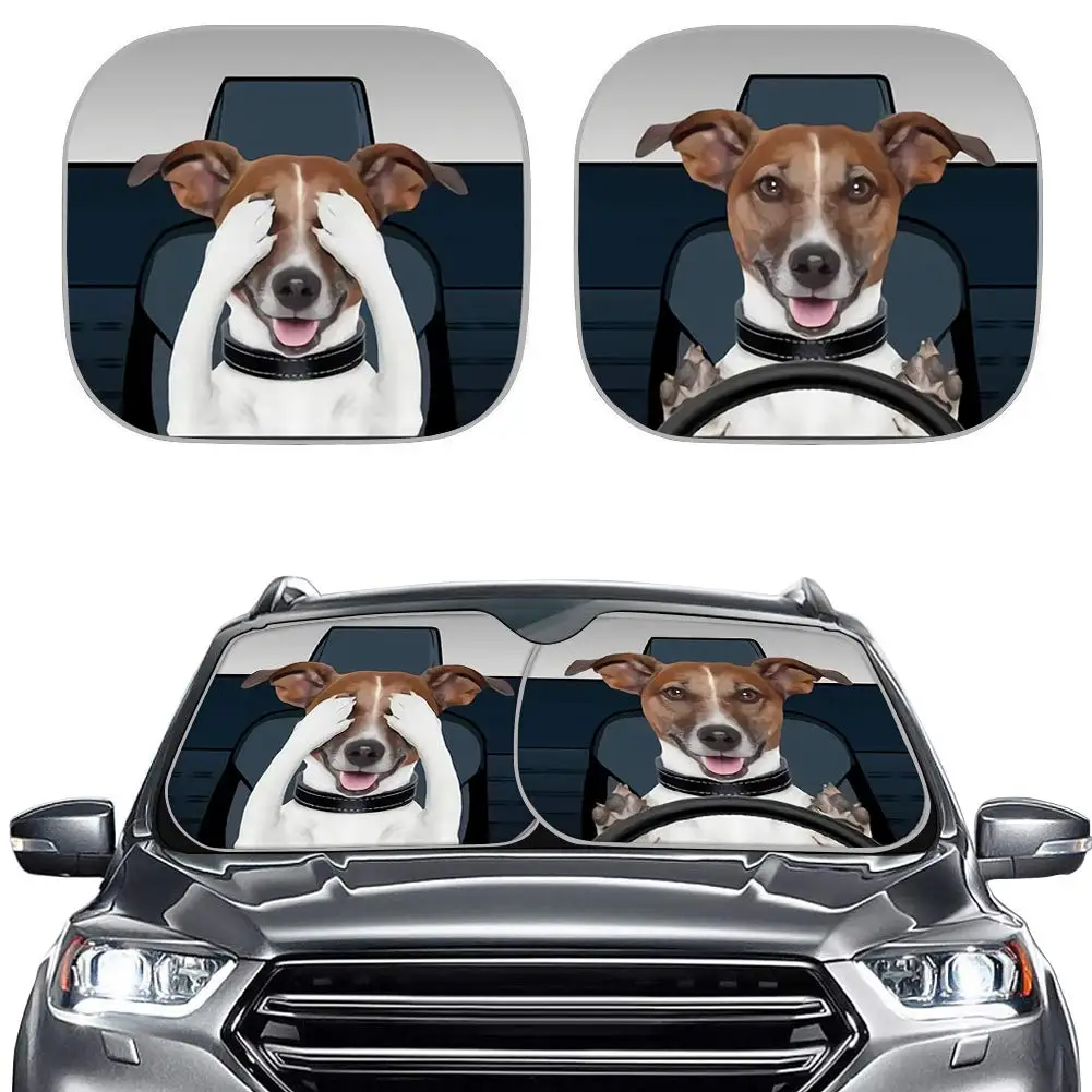 

Car Front Window Sun Blocker Sun Visor Shield, Funny Dogs Driving Pattern Auto Sunshade Windshield Foldable Sun Shade 2 Pieces