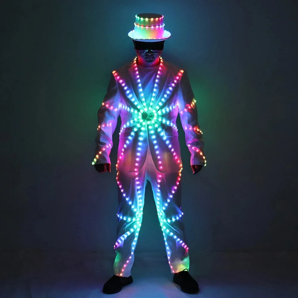 Full Color LED-pakkostuums Kledingverlichting Gloeiend podium Dansvoorstelling Showjurk Lichtgevende oplichtende kleding voor nachtclub - afbeelding 2
