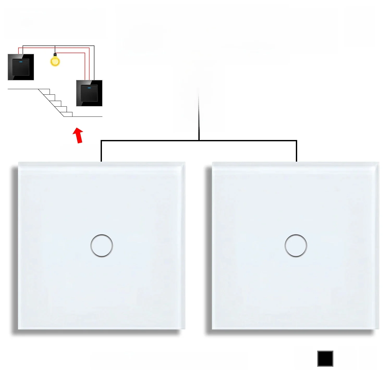 UBARO Eu/UK 86*86mm 1Gang 2Way Dual Touch Schakelaar Gehard Glazen Paneel Trap schakelaar Slaapkamer Sensor Schakelaars Kruis Geen WIFI nodig - afbeelding 2