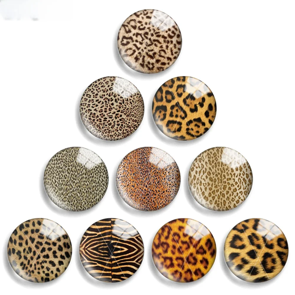 10mm 12mm 20mm 25mm 30mm 40mm 804 Leopard Print Mix Round Glass Cabochon Jewelry Finding 18mm Snap Button Charm Bracelet — zdjęcie 2