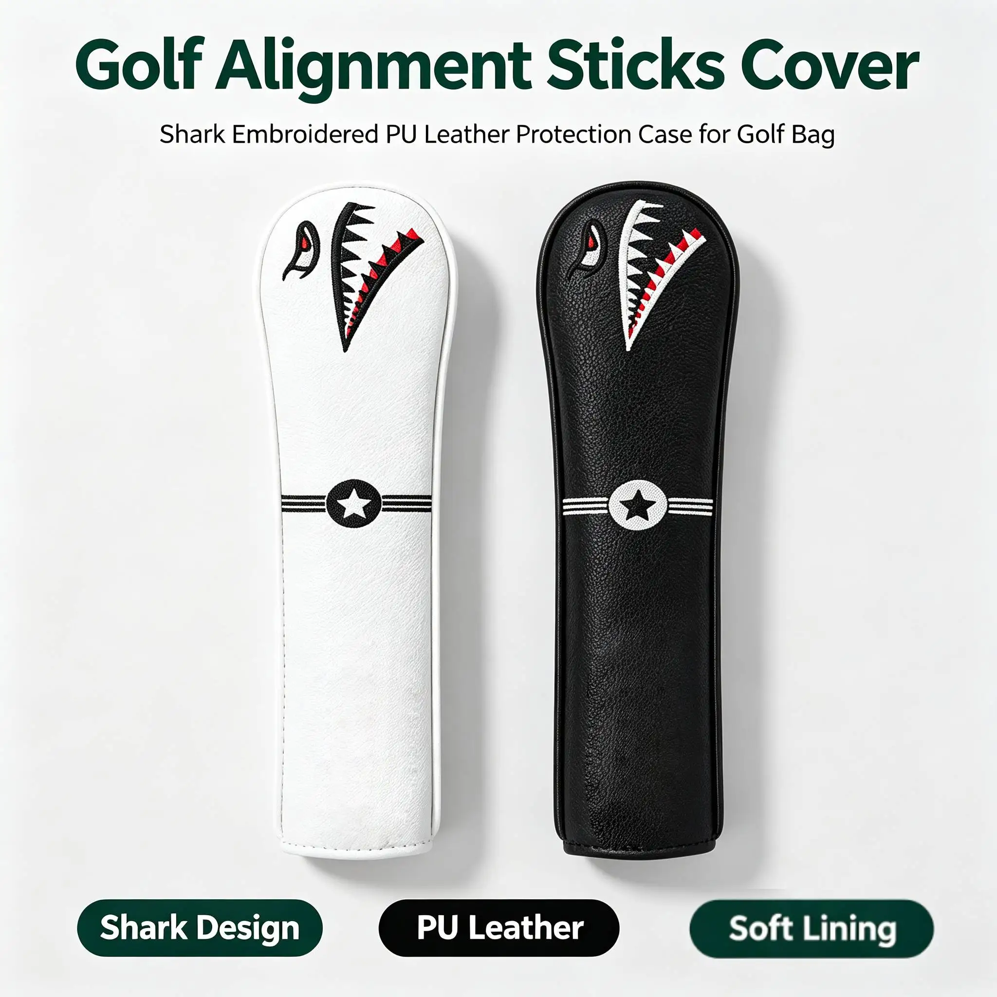 1pc Golf Positioning Rod Protective Cover, Black and White Colors, Golf Accessories, Dustproof and Durable, Embroidered Design