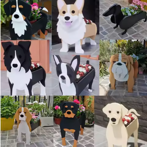 1PC PVC Dog Garden Flower Pot Planter Schnauzer Bulldog Poodle Corgi Yorkshire Outdoor Indoor Grass Basket DIY Plant Home Decor