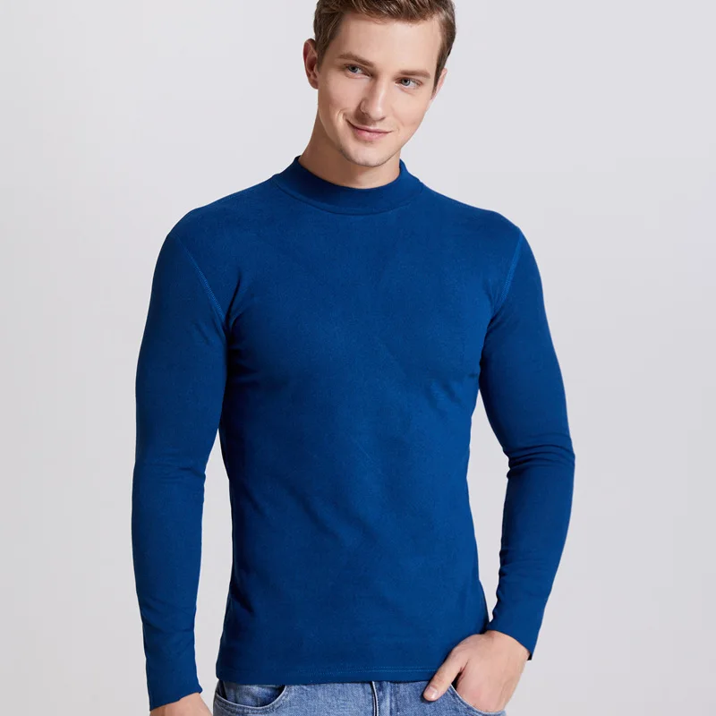 2022 Men's Thermal Underwear Turtleneck Top Spring Autumn Bottoming Long Sleeve High Elastic T-Shirt Solid Color Casual Pullover