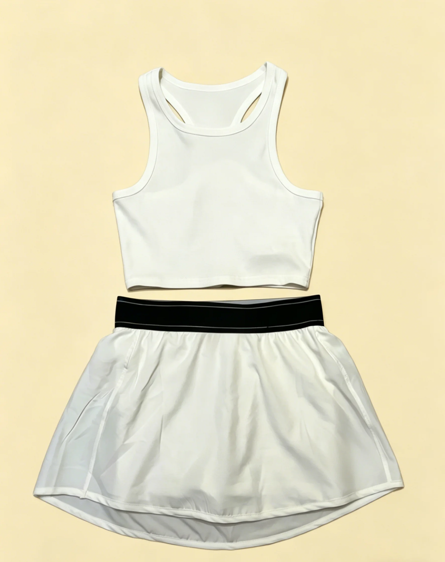 

2026 New Style Womens White Vest and Short Skirt Set Size M L Comfortable and Versatile Code 034