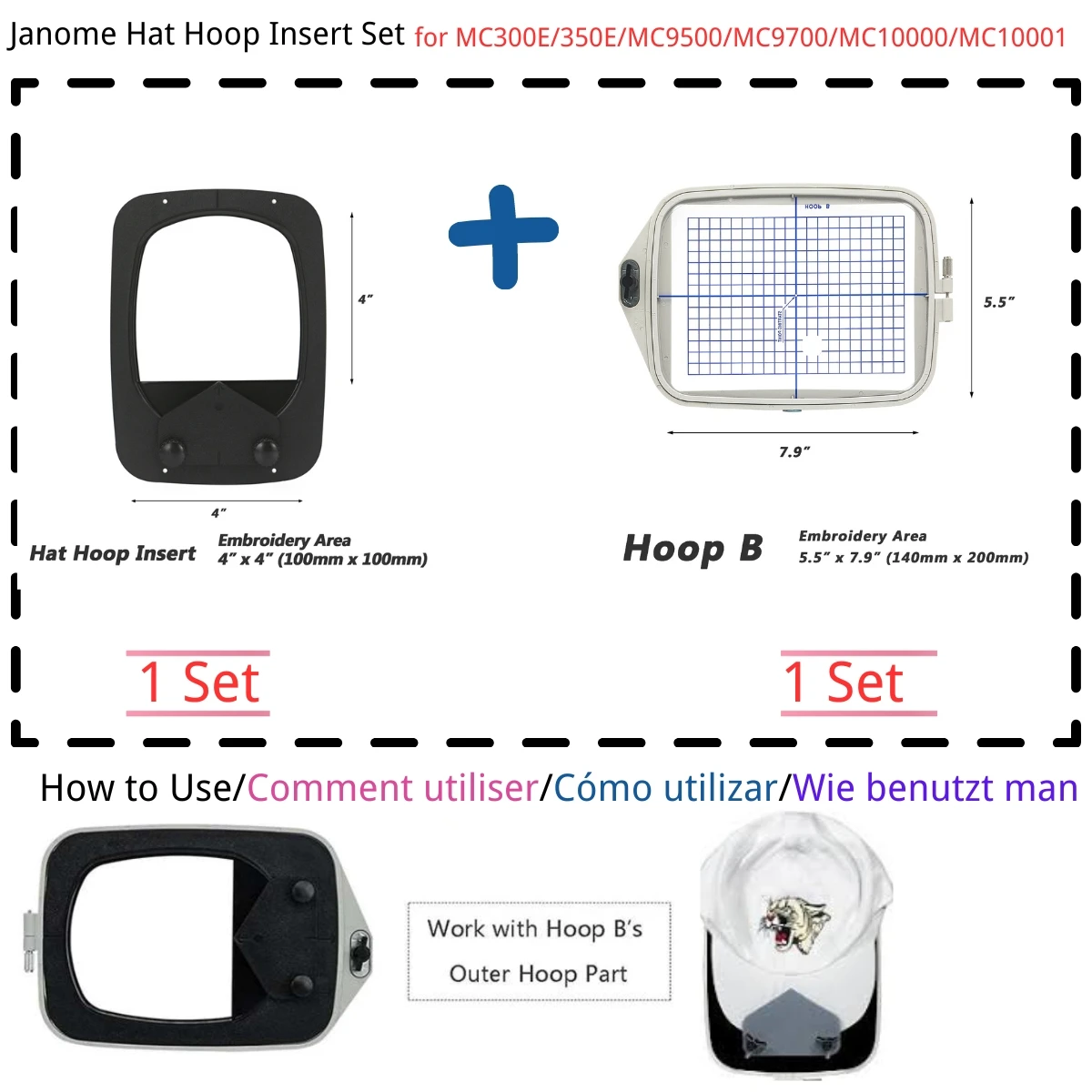 Sewtalent cappello da ricamo telaio a cerchio per Janome Memory Craft MC500E MC350E MC9500 Elna 820 830 mc 400c janome 550e 350e machine