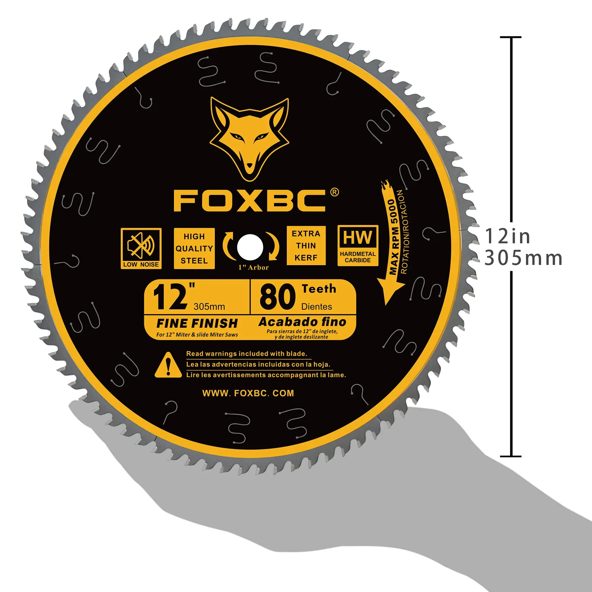 Hoja de sierra circular FOXBC de 305 mm, 80 dientes, corte transversal, hoja de sierra ingleteadora de 12 pulgadas con carburo de tungsteno, 1 unidad