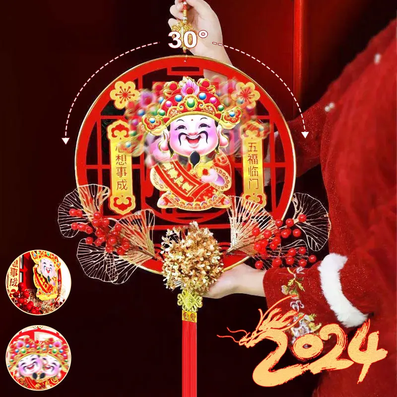 Chinese New Year 2024 Decoration God of Wealth Hanging Pendant Red China Fortune Pendants Chinese Knot Blessing Festival Gift