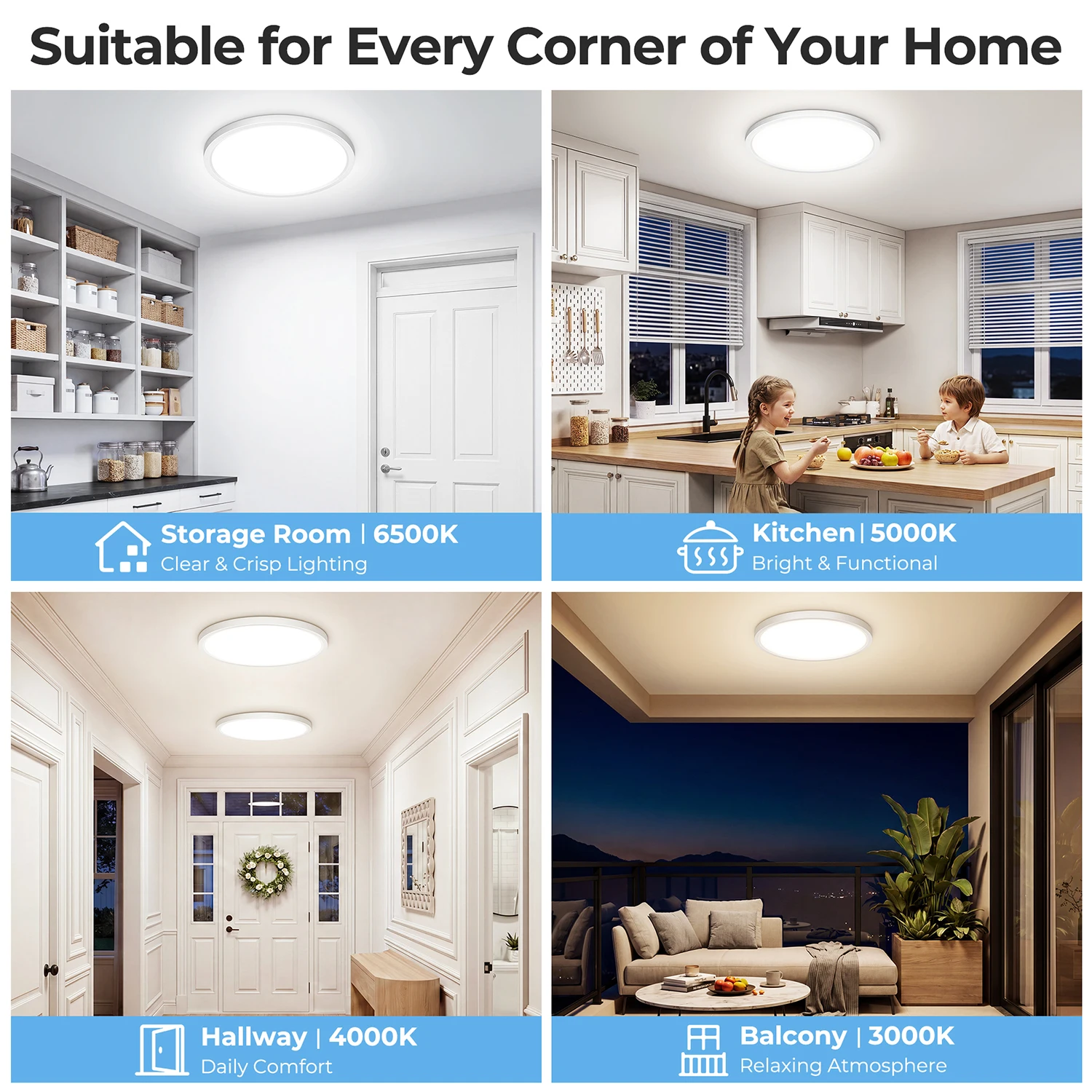 Bild 8: Variable Intensität runde LED-Deckenleuchte, Einbauleuchte, 3000K-6500K, Fernbedienung, einstellbare Helligkeit von 10% bis 100%, ideal für Schlafzimmer, Wohnzimmer und Küche (12/16/20/24 Zoll).