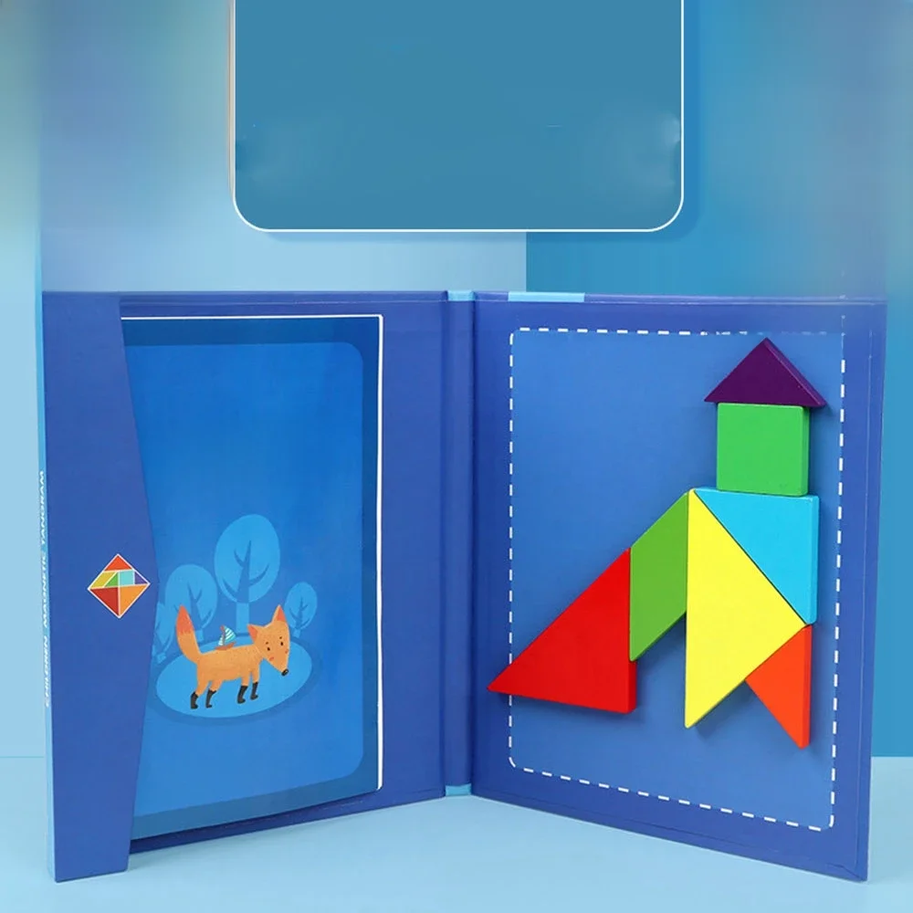 1PC drewniana układanka magnetyczna Tangram Puzzle Book zabawki edukacyjne dla dzieci dziecko dziecko przenośne Montessori nauka inteligencji — zdjęcie 2