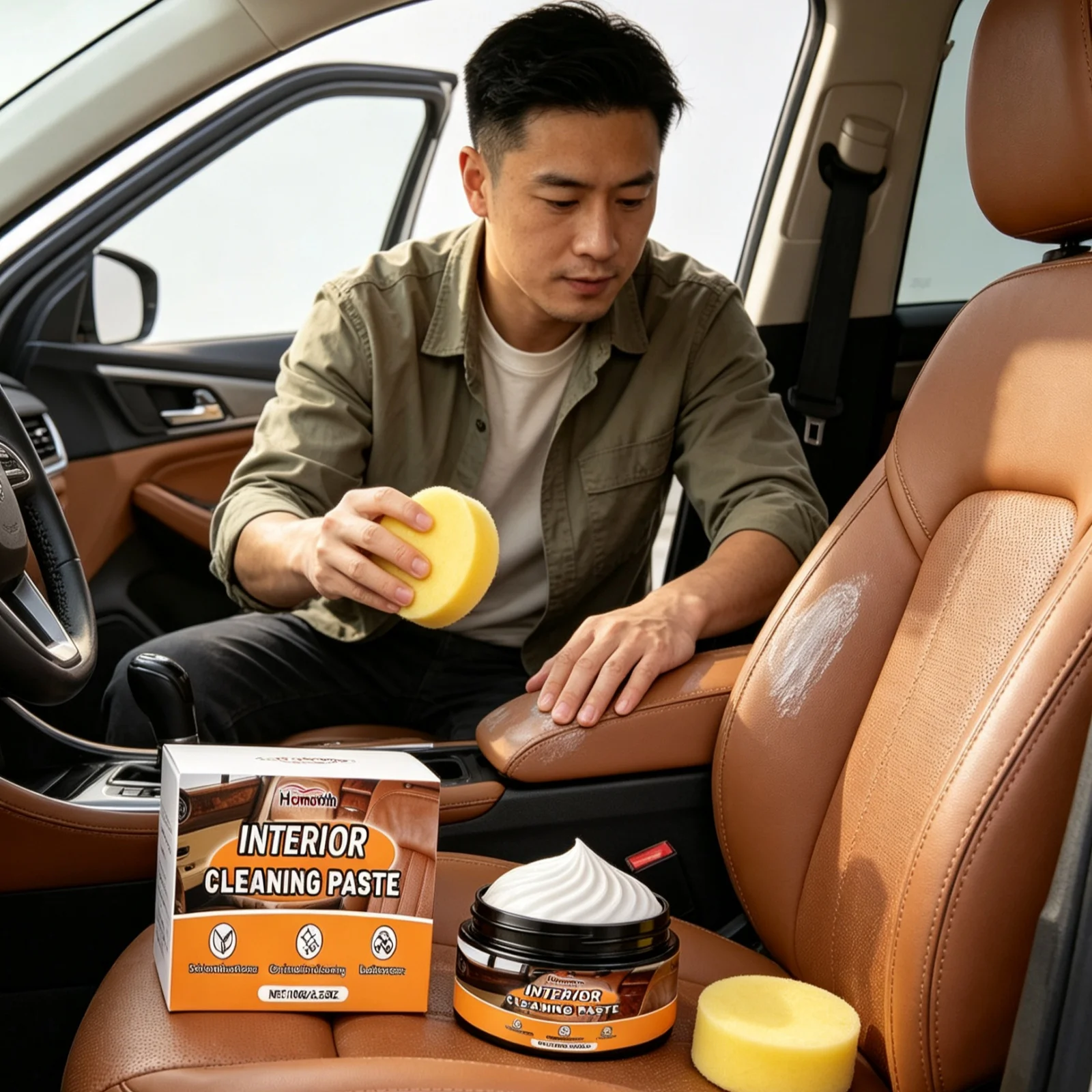 Homonth Car Interior Cleaning Paste Fast Absorbed Prevent Cracking Remove Grime Restore Surface Luster Car Leather Care Paste