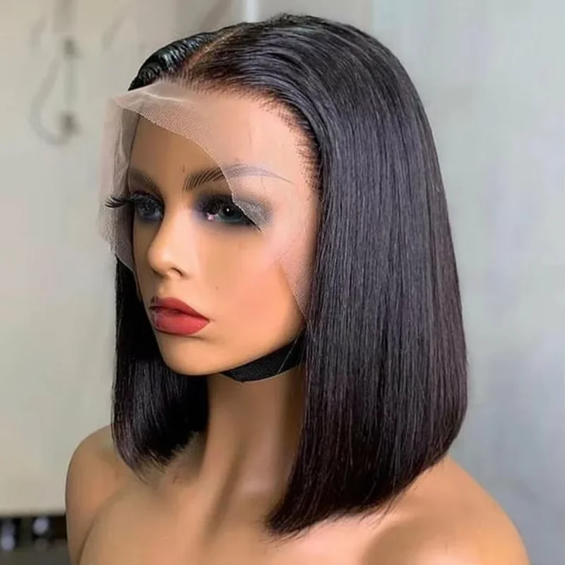 

13x4 Bone Straight Bob Wig 100% Human Hair 4x4 Transparent Lace Virgin Human Hair Wig Short Bob Wig 200 Density Natural Black