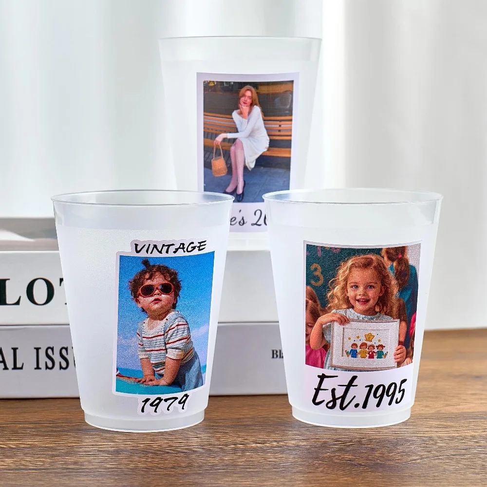 Custom Photo Frosted Plastic Party Cups, Image Printed Reusable Cup, Custom Picture Cup for Birthday Family Party Decor Favors.