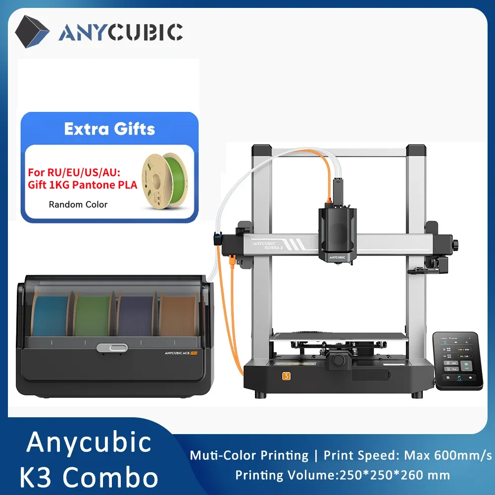 ANYCUBIC K3 Combo FDM Multi-Color 3D Printer Print in 4 to 8 Color With Max 600mm/s Printing Speed Build Size 250mmx250mmx260m