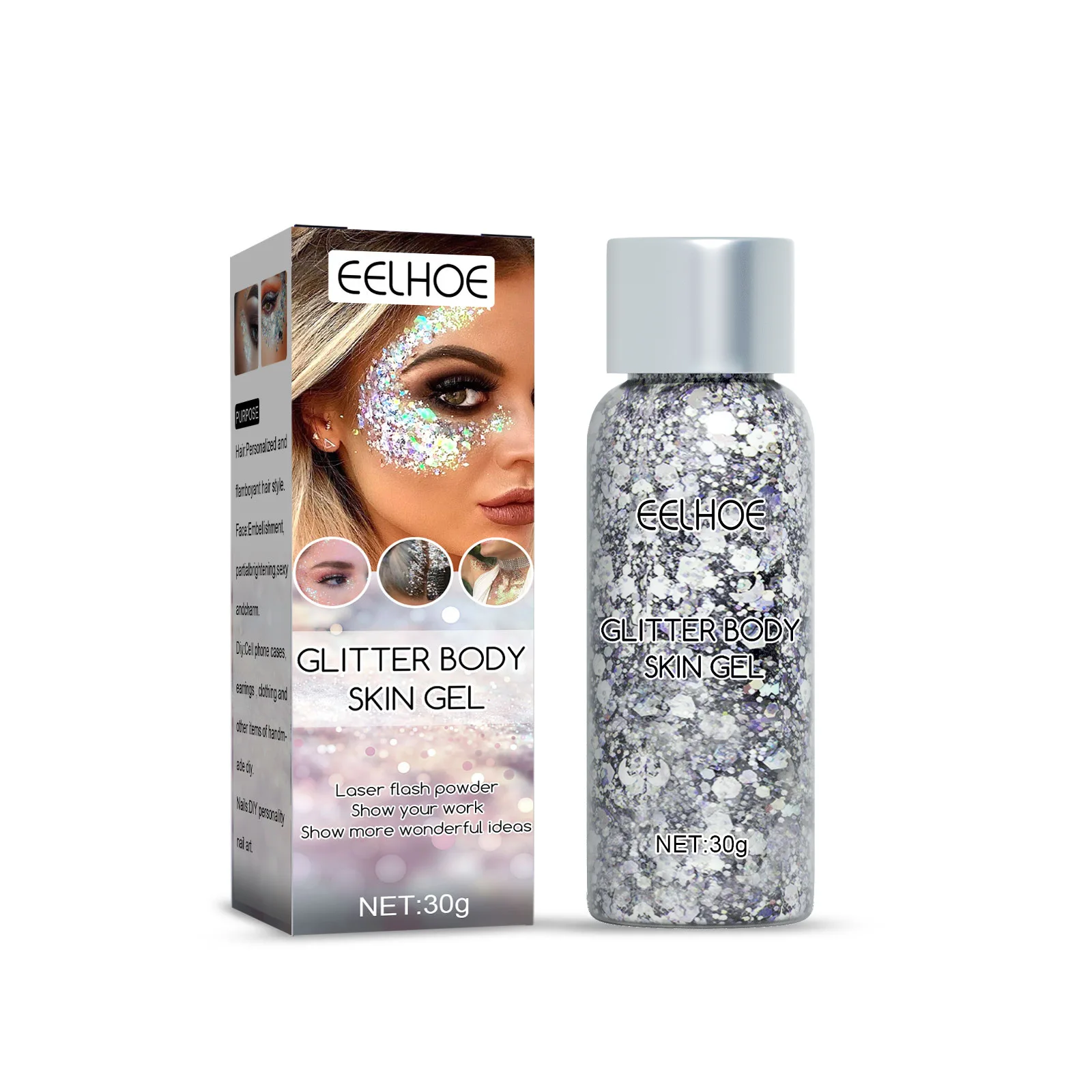 Eelhoe Glitter Gel Set Makeup Glitter Body Glitter Fish Scale Glitter Stage Show Eyeshadow Makeup Prop Gel Glitter Gel